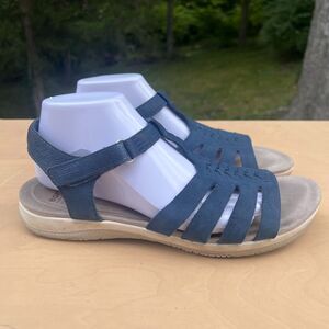 Earth Origins Leather Sandals 10 Wide Blue Sling Back Saila Hook Eye Closure New
